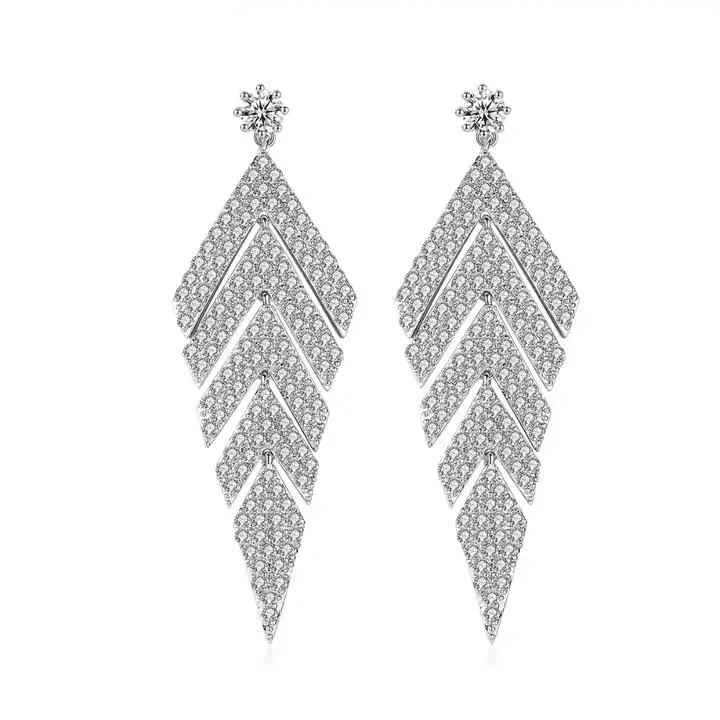 Geometric bridal drop cubic zirconia earrings for women front view